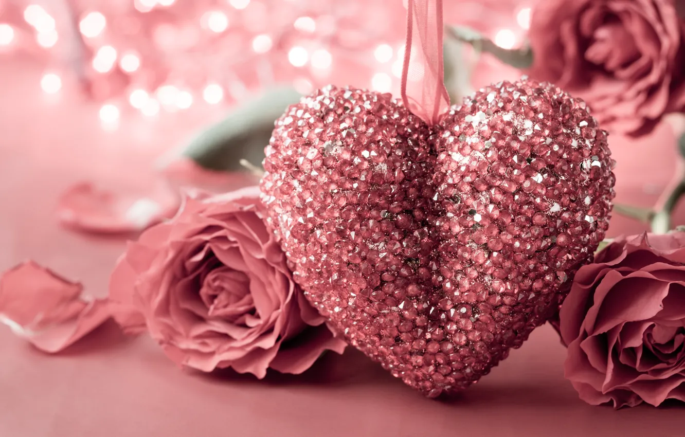 Photo wallpaper heart, rose, love, rose, heart, pink, romantic, Valentine's Day