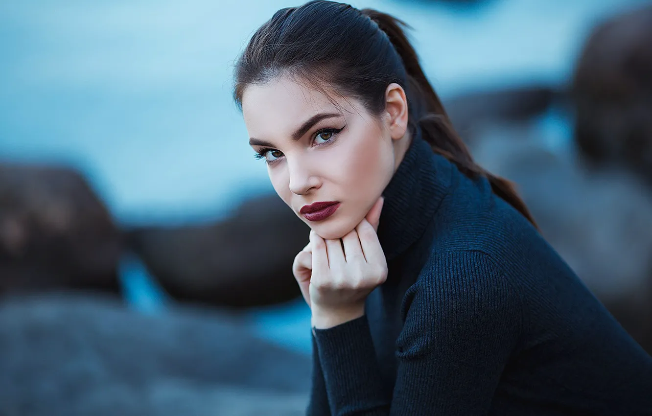 Photo wallpaper portrait, makeup, sponge, sweater, Valeria