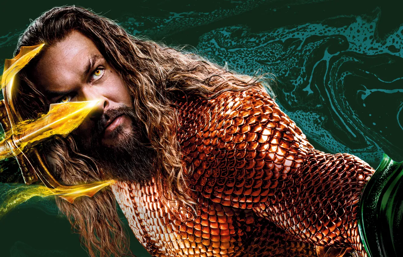 Photo wallpaper fantasy, Trident, male, USA, underwater world, adventure, action, Jason Momoa