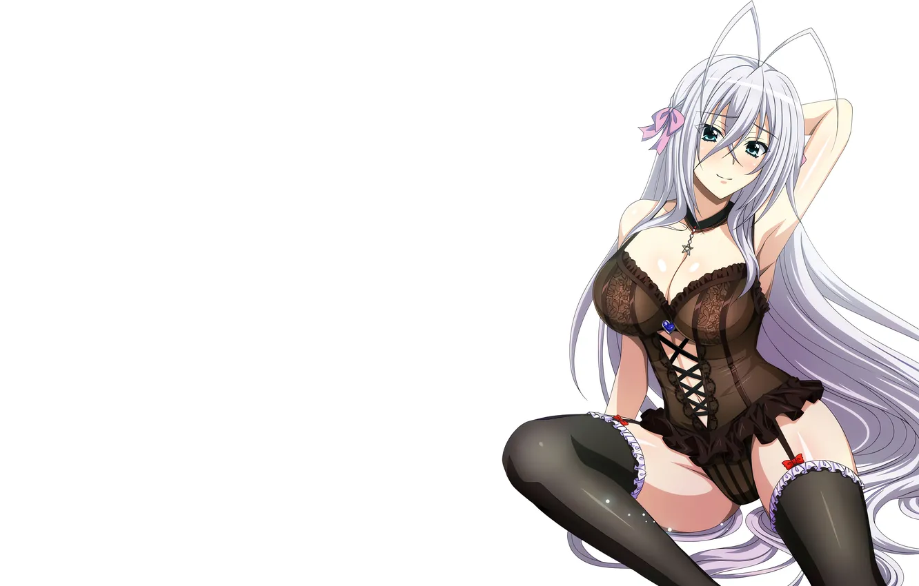 Photo wallpaper girl, sexy, cleavage, thighhighs, bodysuit, long hair, legs, boobs