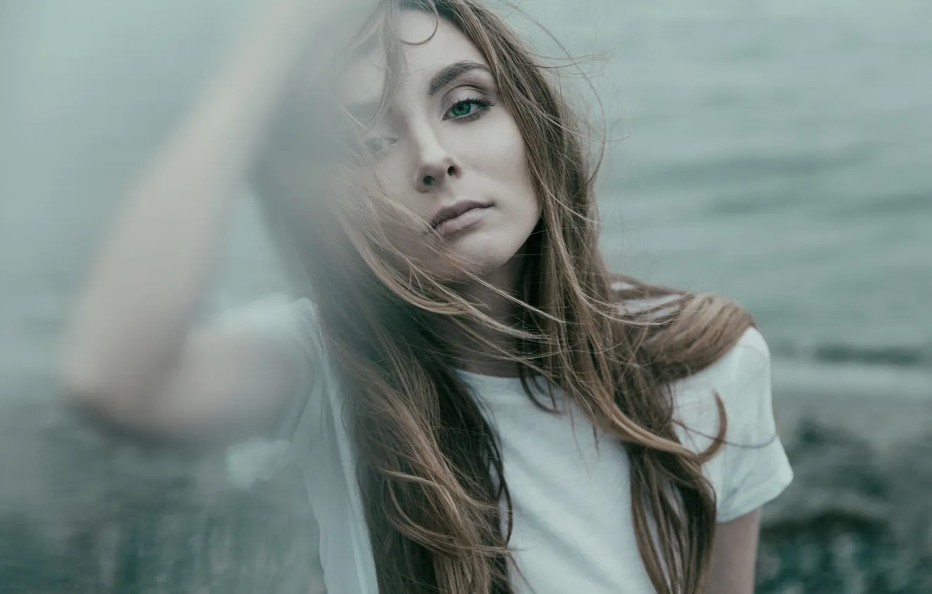 Photo wallpaper girl, the wind, hair, portrait