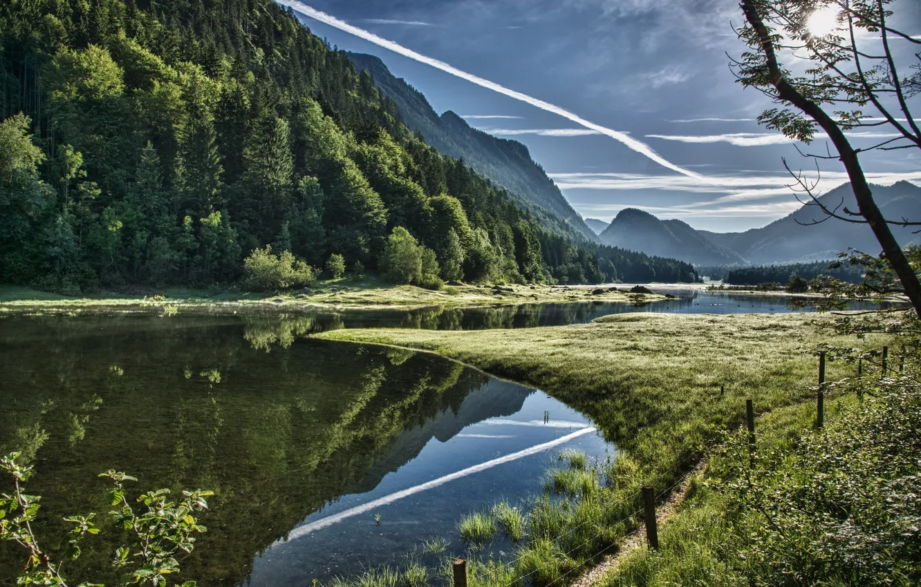 Photo wallpaper forest, mountains, Water Mirror