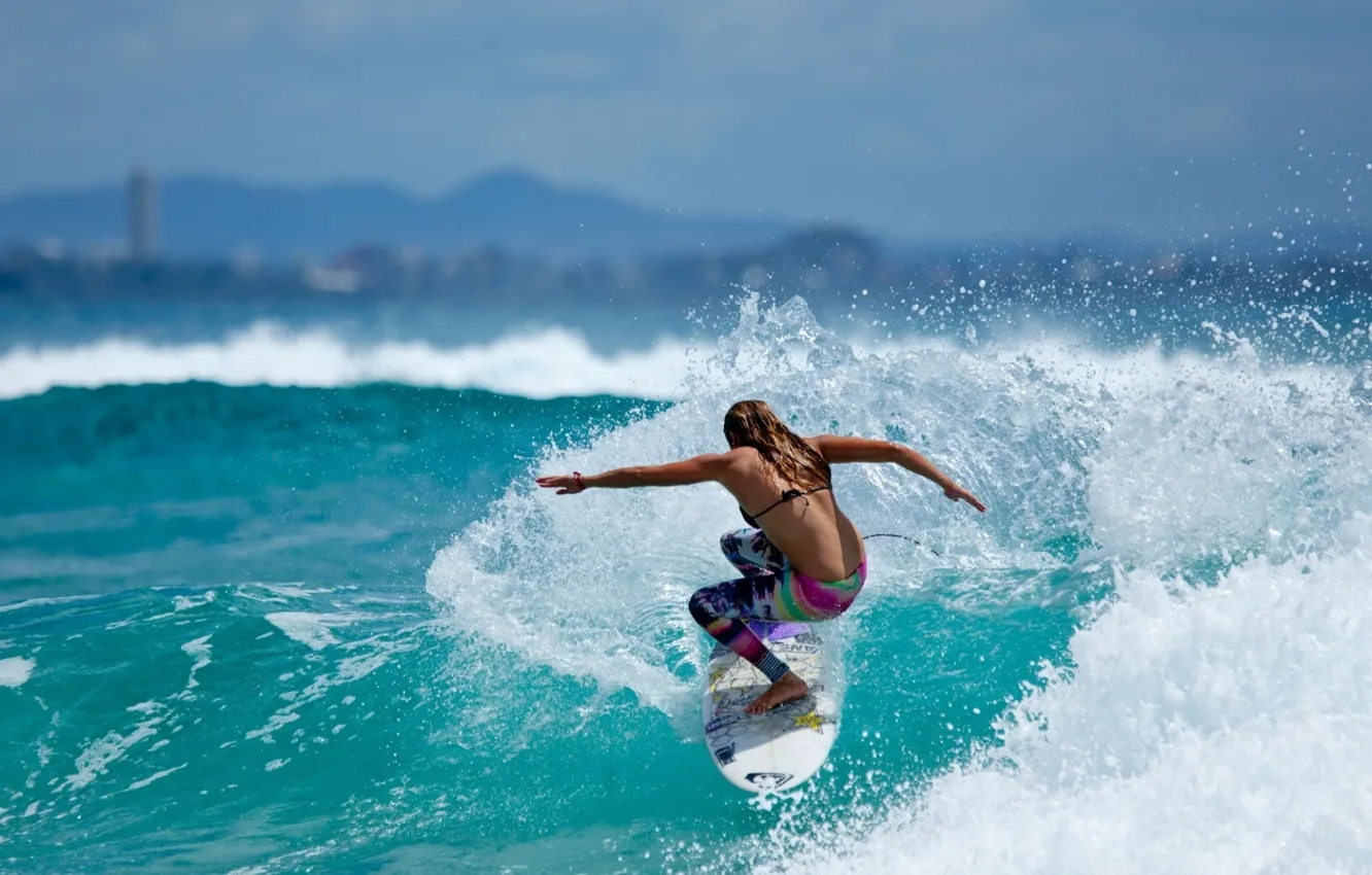 Photo wallpaper sea, girl, photo, wave, surf