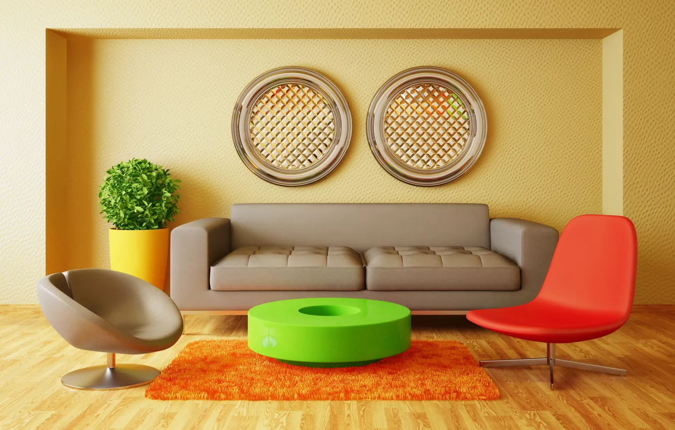 Photo wallpaper sofa, furniture, chairs, living room, room, interior, Modern