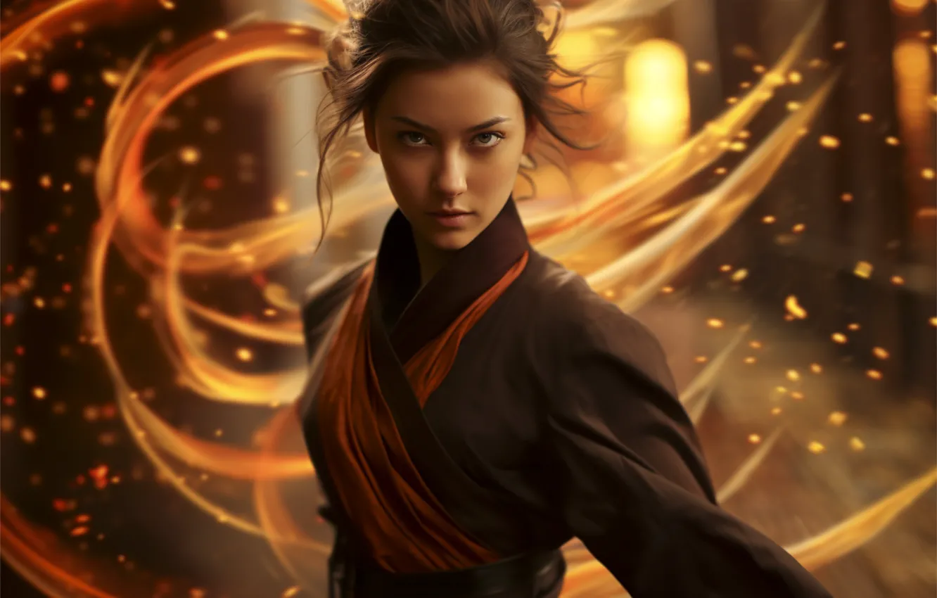 Photo wallpaper look, energy, girl, lights, strip, movement, magic, black