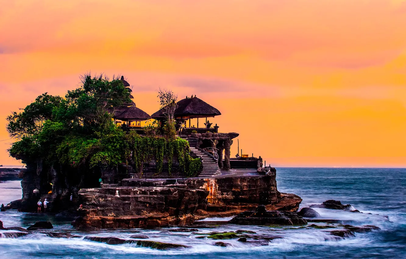 Photo wallpaper sea, the sky, trees, stones, coast, horizon, Bali, Indonesia