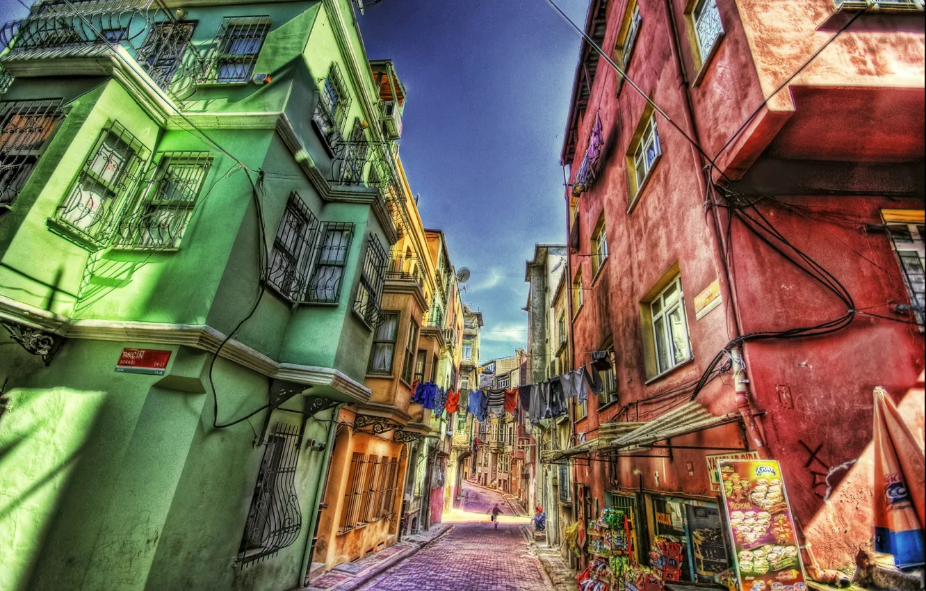Photo wallpaper HDR, Street, Building, Istanbul, Turkey, Street, Istanbul, Turkey