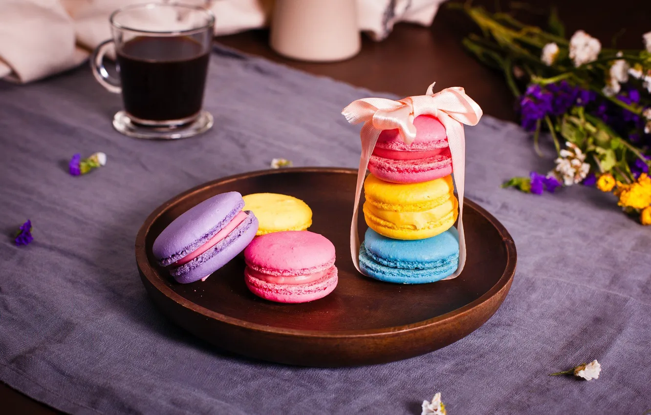 Photo wallpaper coffee, bow, macaroon