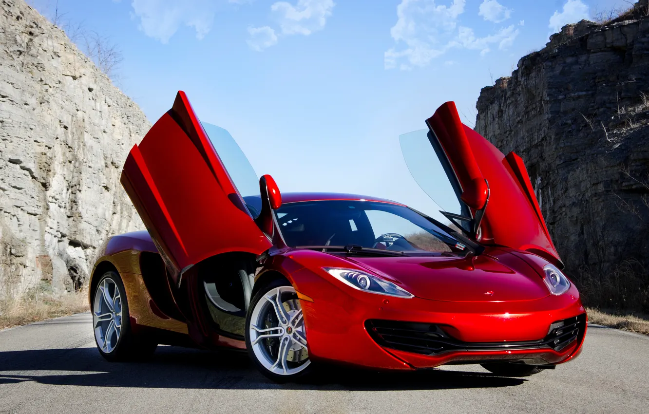 Photo wallpaper red, supercar, red, supercar, sky, McLaren, mp4-12c, Mclaren