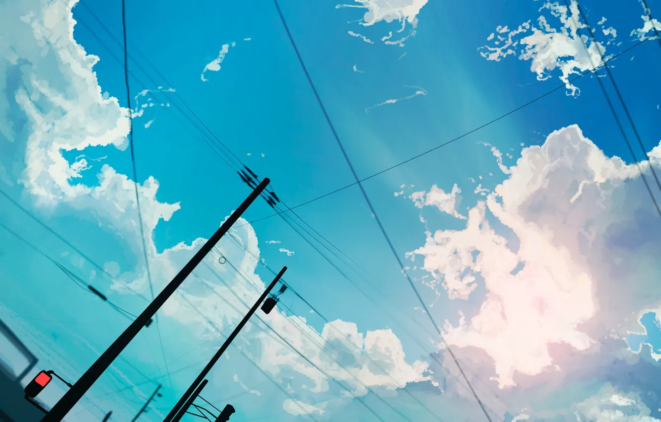 Photo wallpaper the sky, clouds, wire