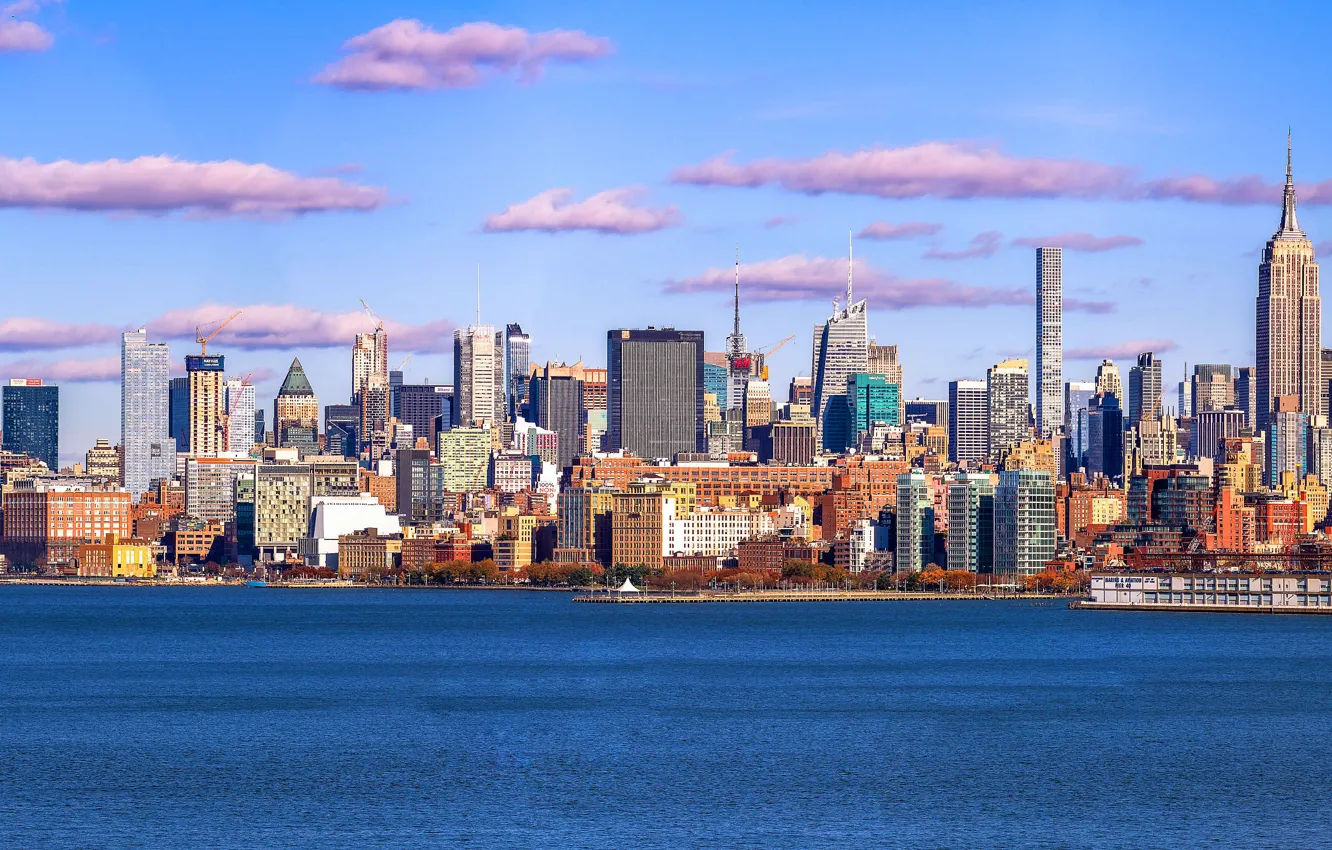 Photo wallpaper Water, Clouds, Home, New York, The city, Panorama, City, USA