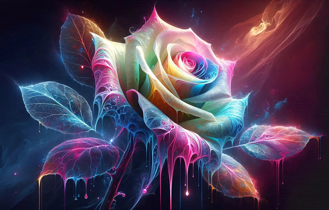 Photo wallpaper flowers, paint, roses, fantasy
