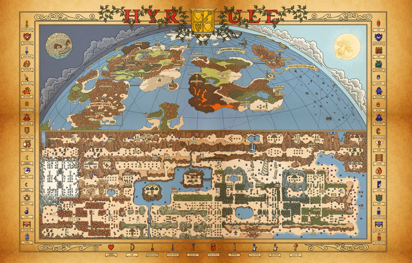Photo wallpaper retro, NES, Nintendo, map, Zelda, itemps