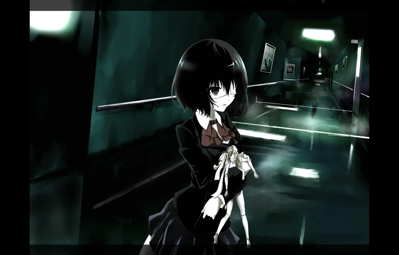 Photo wallpaper loneliness, corridor, eye patch, Another, puppet, Misaki Mei, otherworldly, dark place