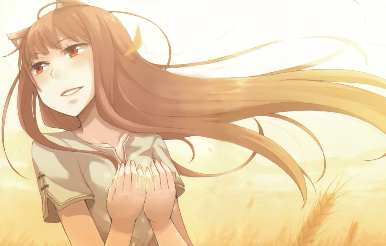 Photo wallpaper the wind, hands, ears, red, ears, long hair, Spice and Wolf, Spice and wolf