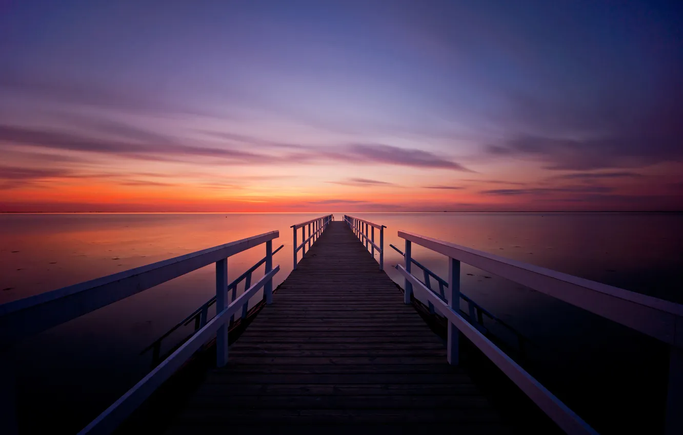 Photo wallpaper sea, sunset, the evening, pierce