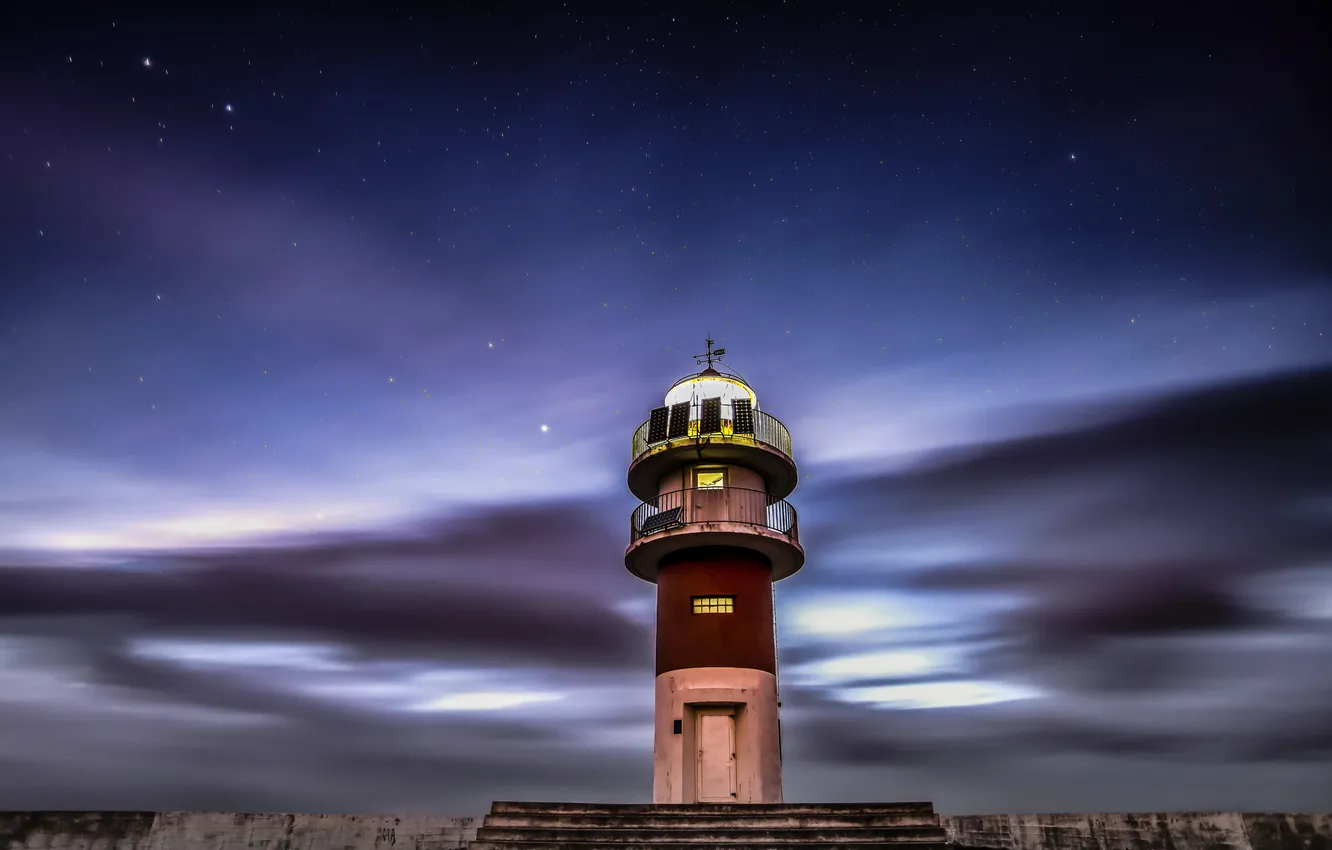 Photo wallpaper the sky, stars, night, clouds, lighthouse