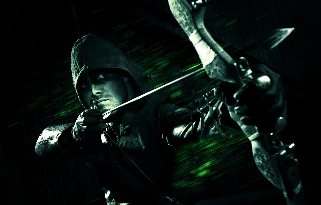 Photo wallpaper background, bow, hood, gloves, arrows, Archer, comic, Green Arrow