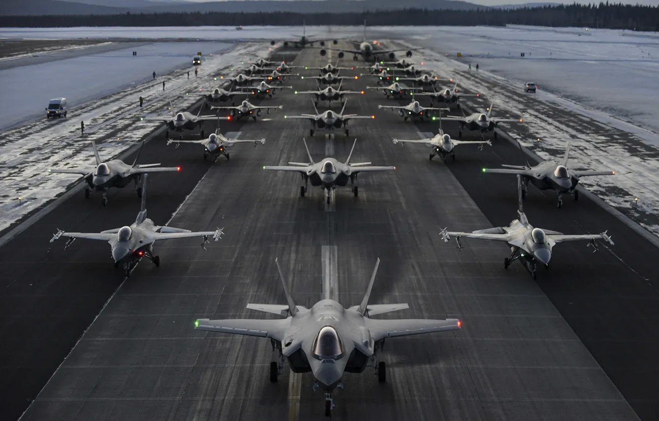 Photo wallpaper UNITED STATES AIR FORCE, General Dynamics F-16 Fighting Falcon, Lockheed Martin F-35 Lightning II