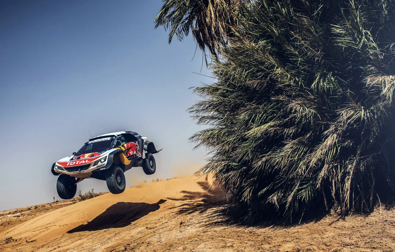 Photo wallpaper Sand, Sport, Speed, Race, Peugeot, Red Bull, Rally, Rally
