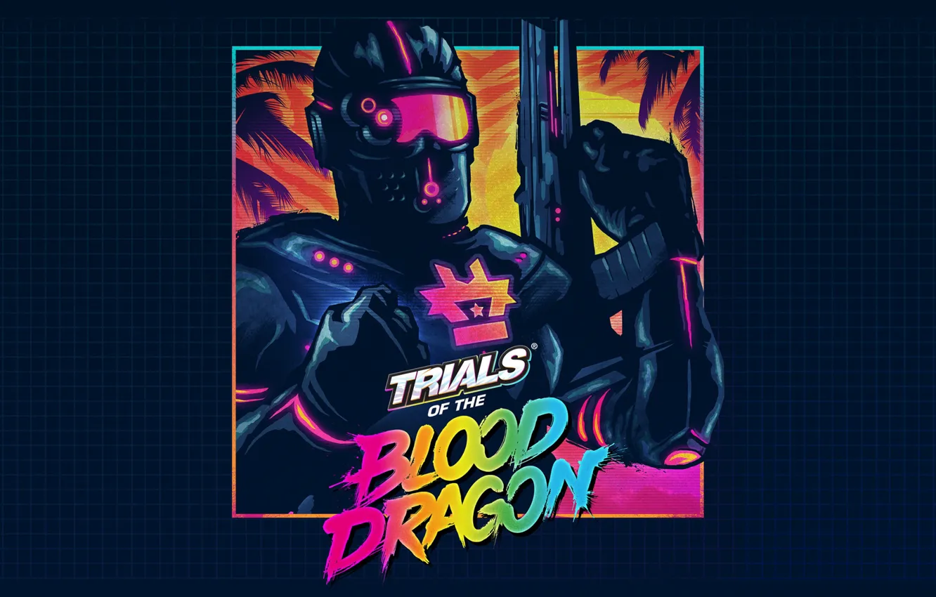 Photo wallpaper music, game, Neon, Blood Dragon, Trials, Synth, Retrowave, Synthwave