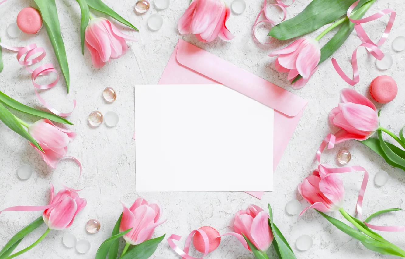 Photo wallpaper flowers, tulips, pink, the envelope