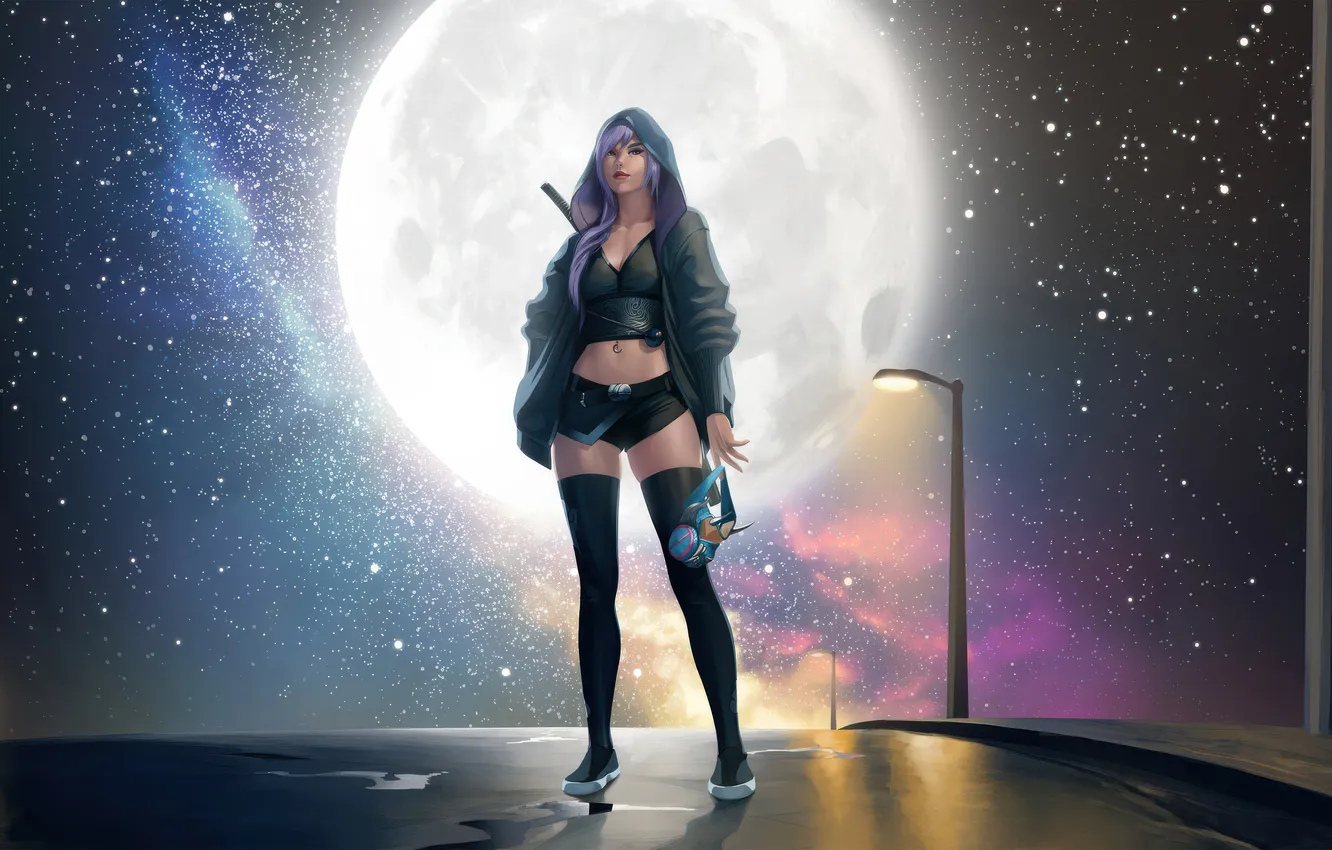 Photo wallpaper girl, stars, light, night, one, anime, lights, light