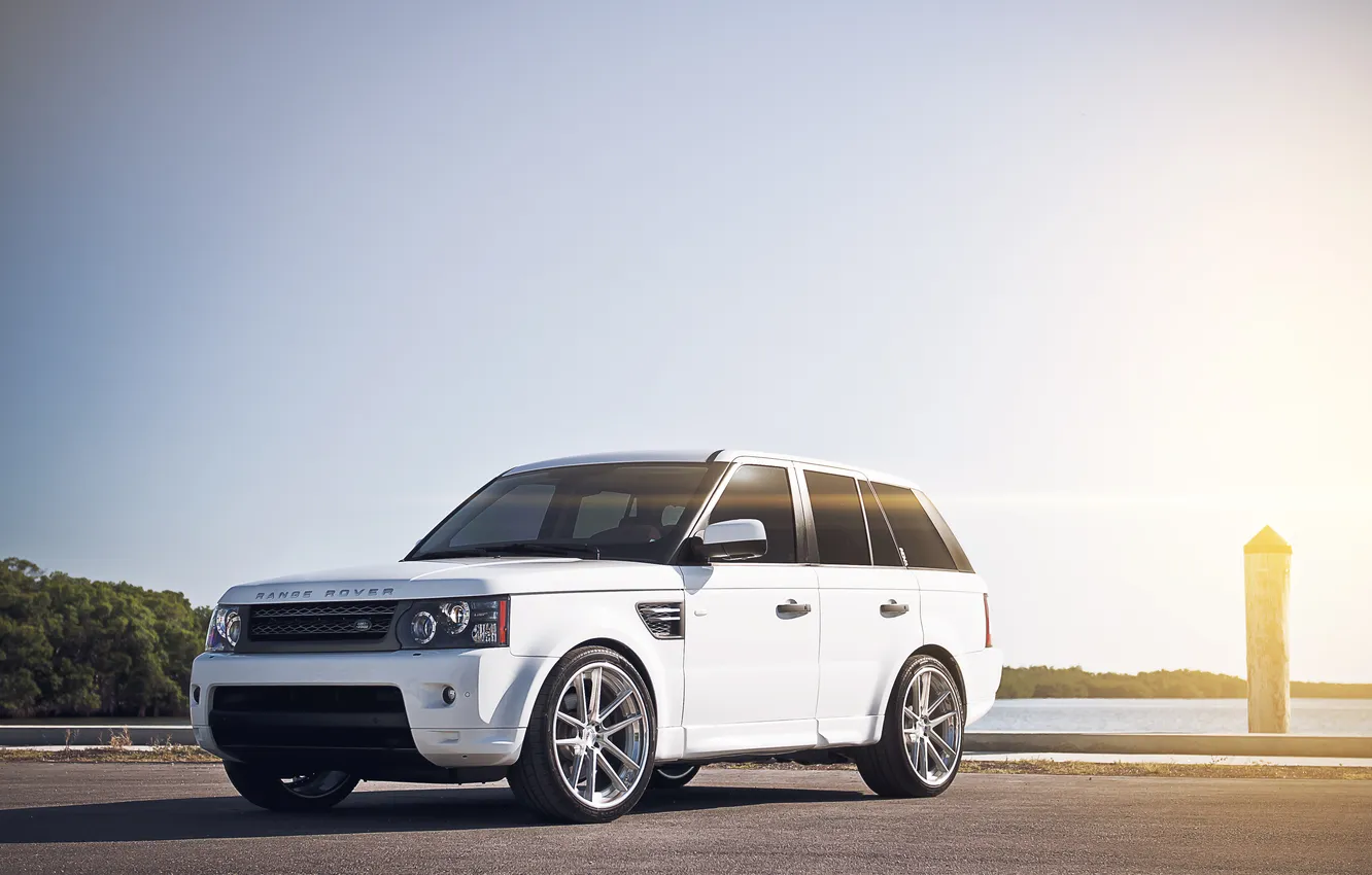 Photo wallpaper white, glare, white, Land Rover, Range Rover, Sport