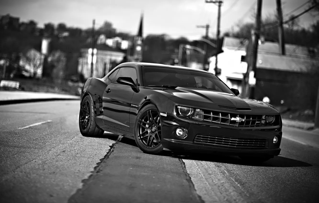 Photo wallpaper auto, black and white, Chevrolet Camaro, chevrolet camaro ss