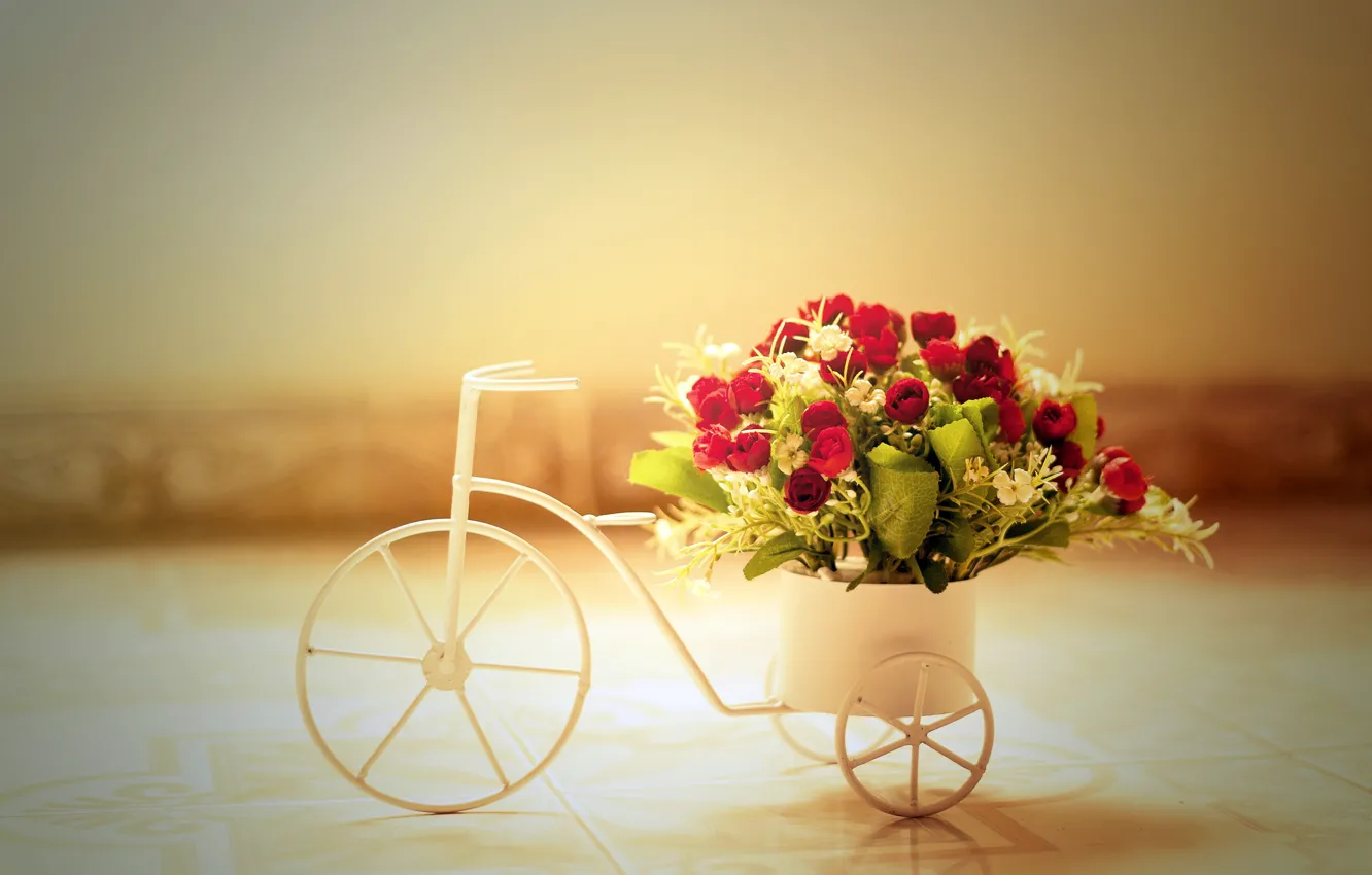 Photo wallpaper flowers, bike, roses