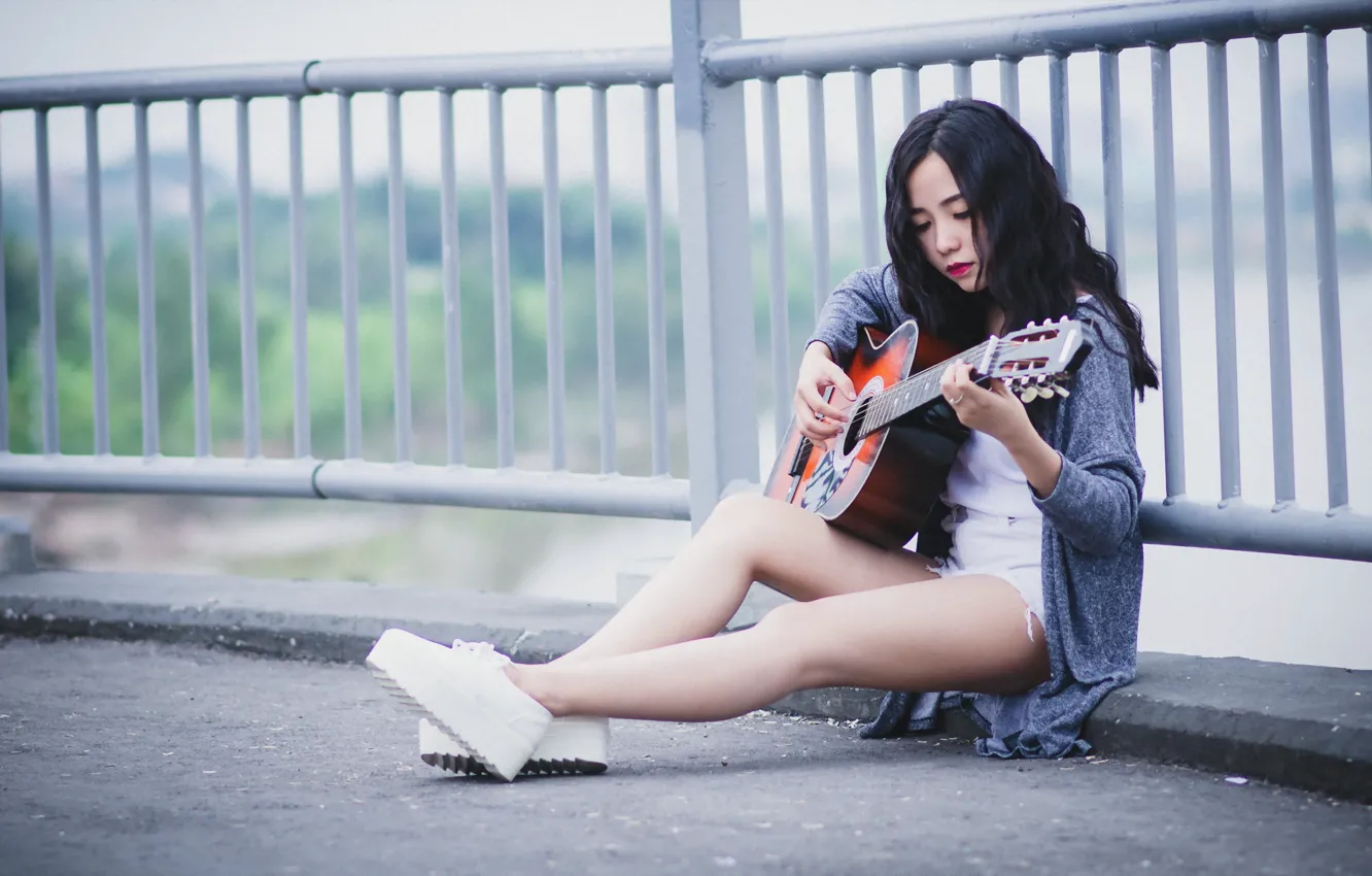 Photo wallpaper girl, music, guitar