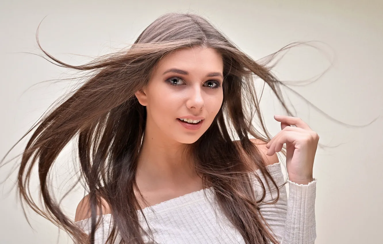 Photo wallpaper look, girl, pose, background, hair, portrait, makeup, hairstyle