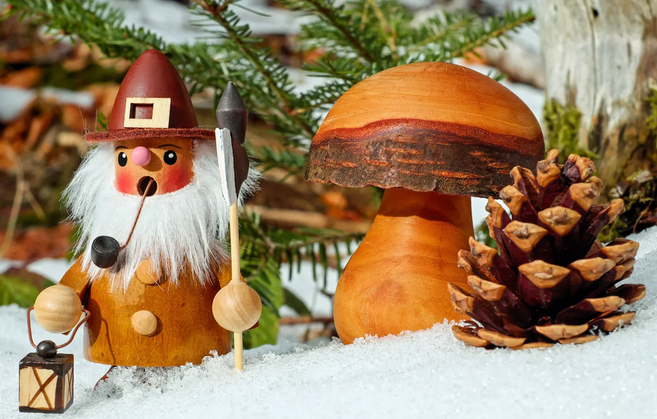 Photo wallpaper snow, mushroom, bump, figure, Christmas motif