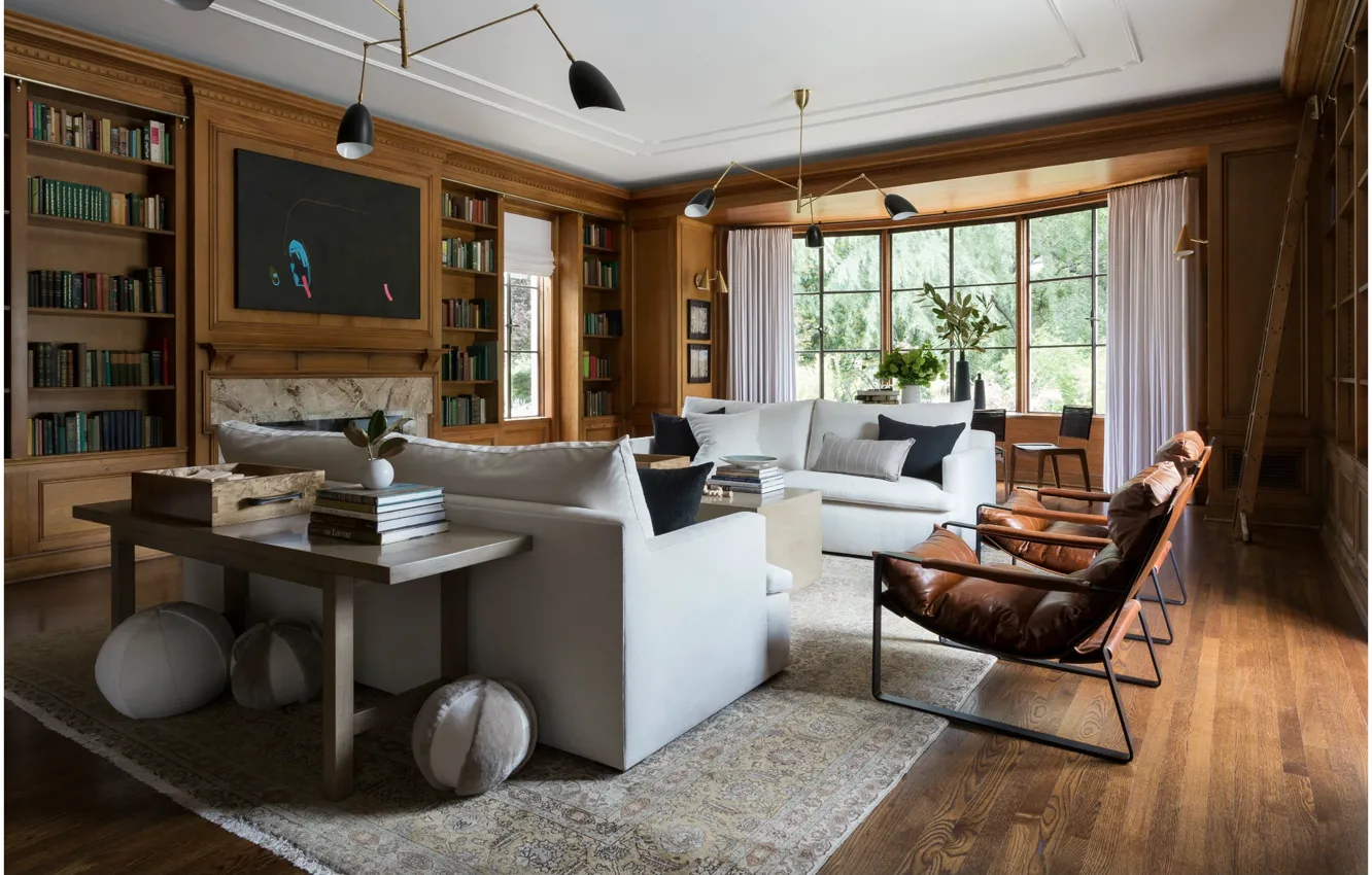 Photo wallpaper design, style, interior, library, living room