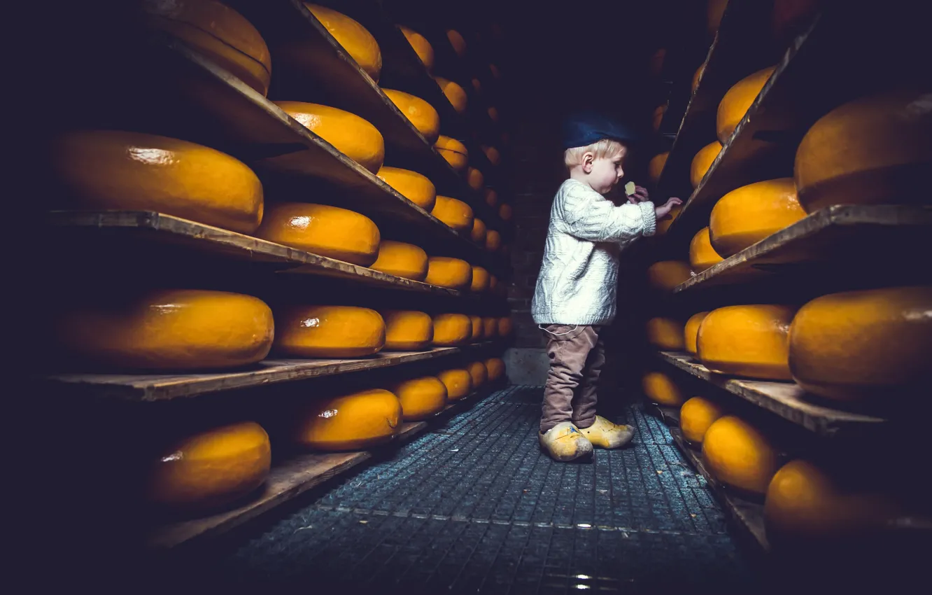Photo wallpaper food, boy, cheese