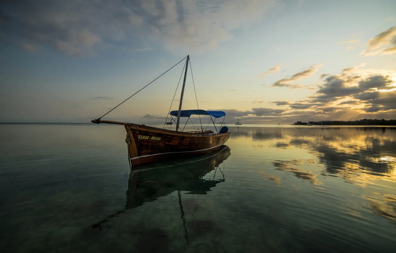 Photo wallpaper sea, clouds, boat, The Indian ocean, Mauritius