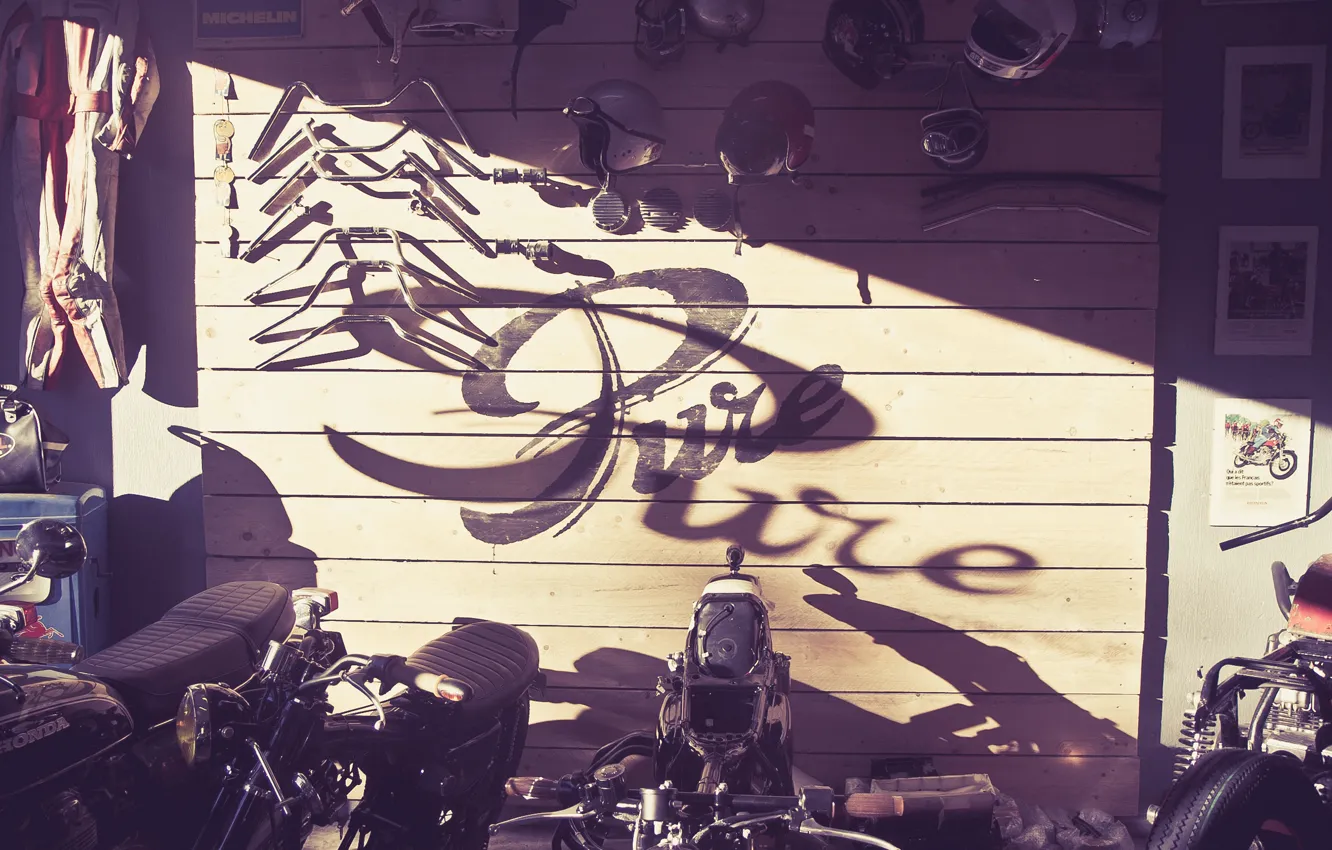 Photo wallpaper vintage, motorcycle, Workshop