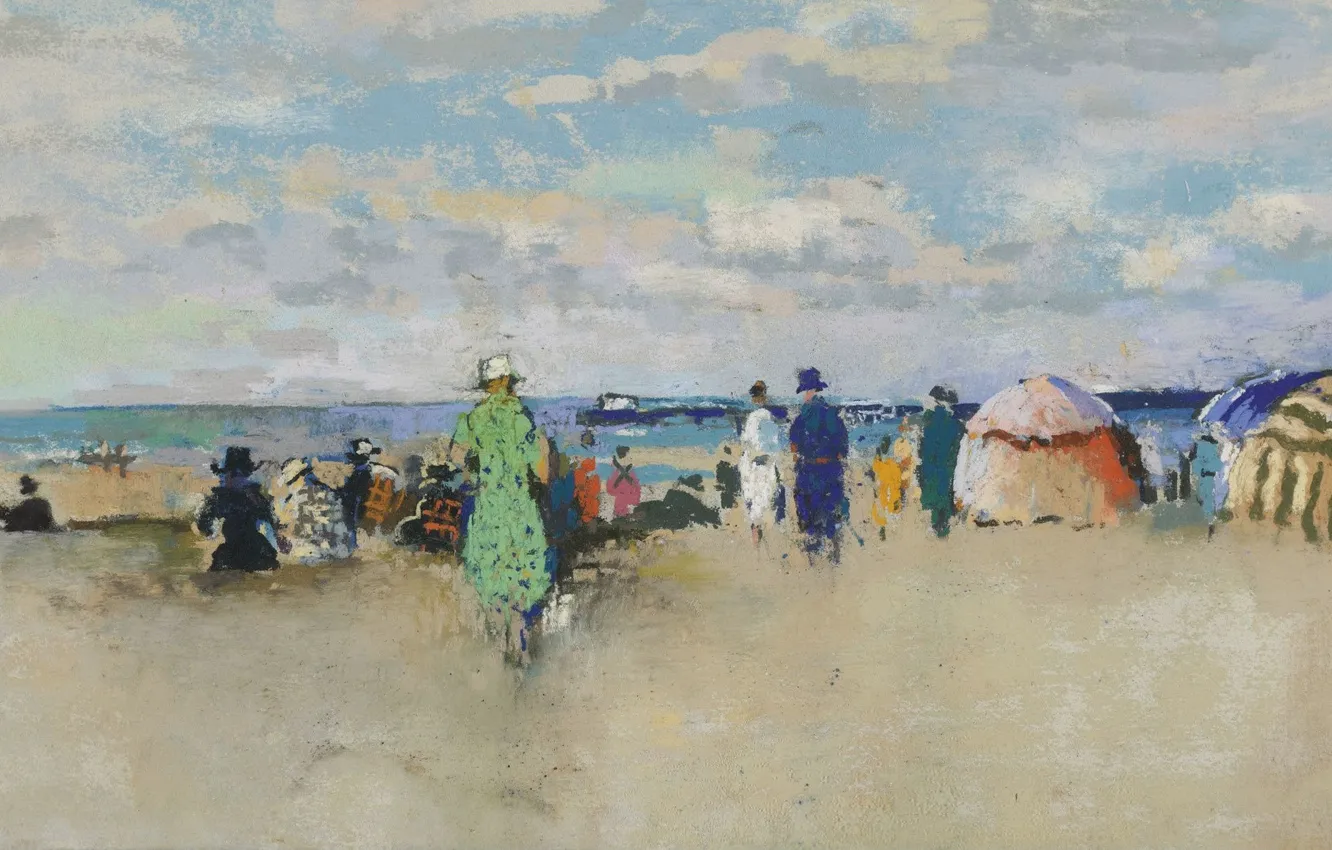 Photo wallpaper picture, Paul-Elie Gernez, The scene on the beach. Trouville, Paul-Elie Gernez