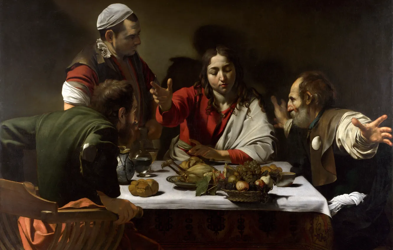 Photo wallpaper picture, Supper at Emmaus, mythology, Michelangelo Merisi da Caravaggio