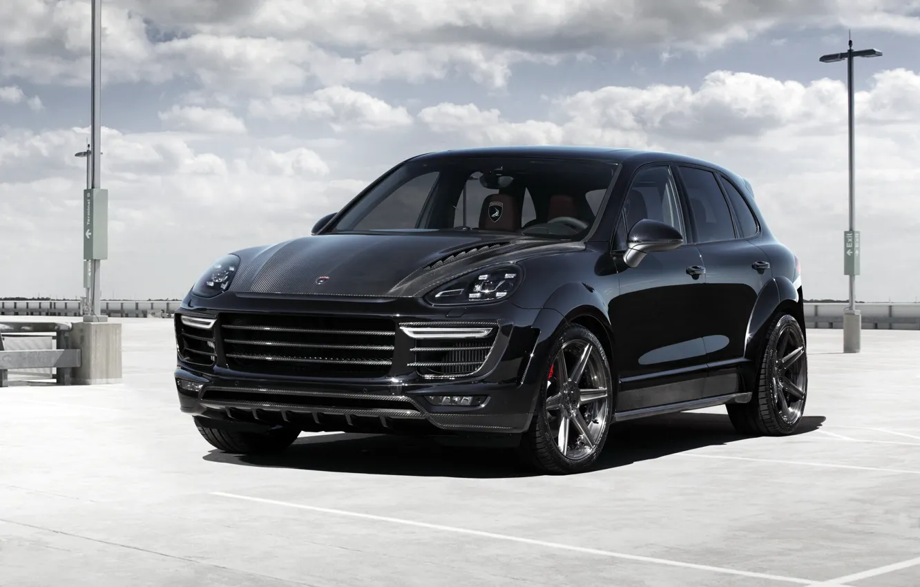 Photo wallpaper black, Porsche, Porsche, Black, Cayenne, Cayenne, 2015, Topar