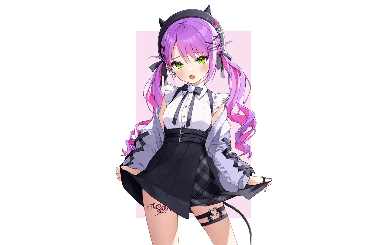 Photo wallpaper girl, pink hair, long hair, anime, beautiful, twintails, pretty, tattoo