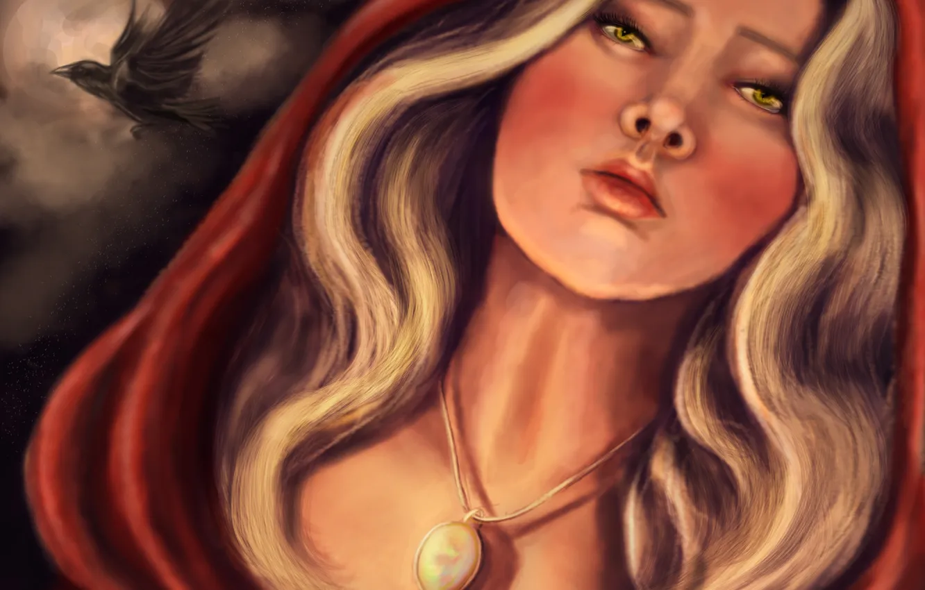 Photo wallpaper the sky, look, girl, decoration, night, face, fiction, bird