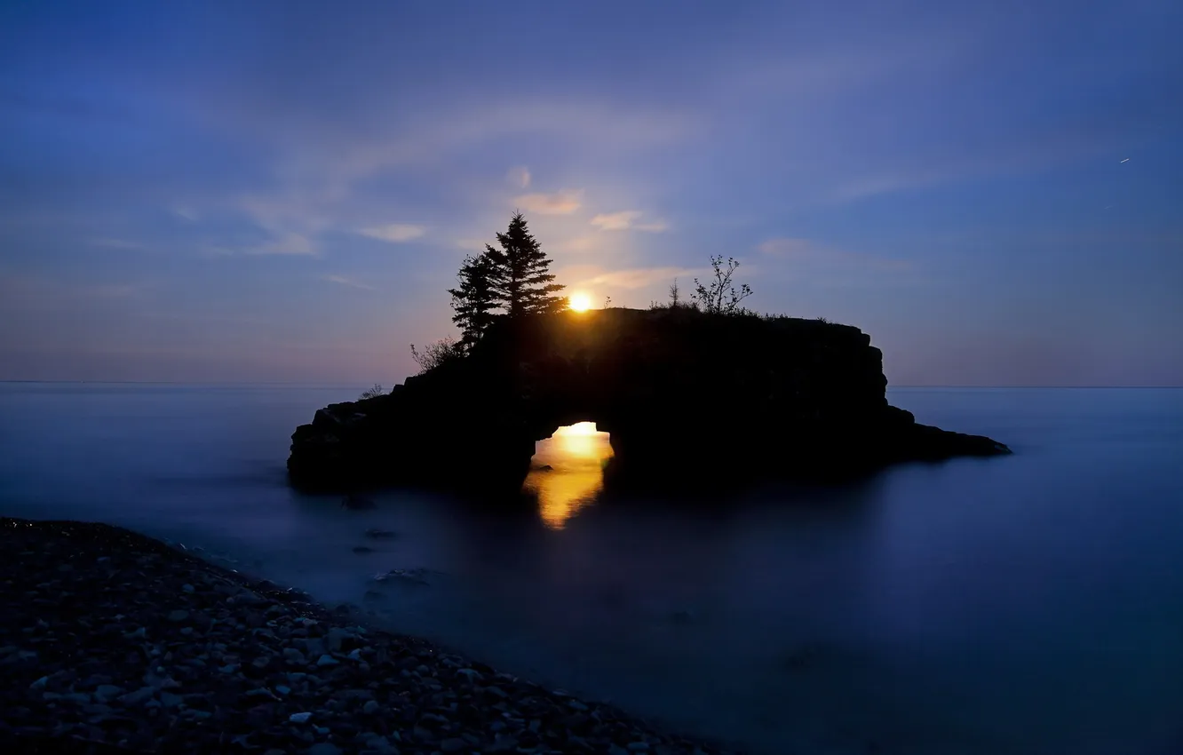 Photo wallpaper sea, landscape, rocks, morning