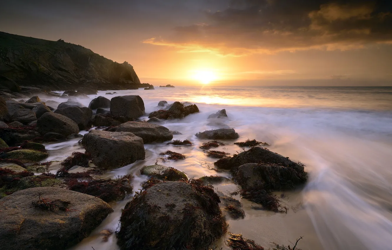 Photo wallpaper sea, landscape, sunset