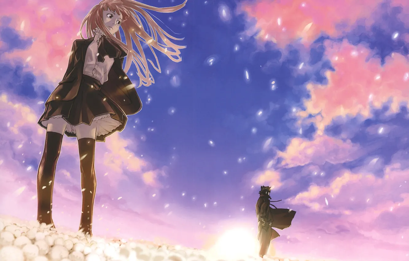 Photo wallpaper the wind, pink clouds, cherry blossoms, the guy with the girl, by Yuusuke Kozaki, Speed …