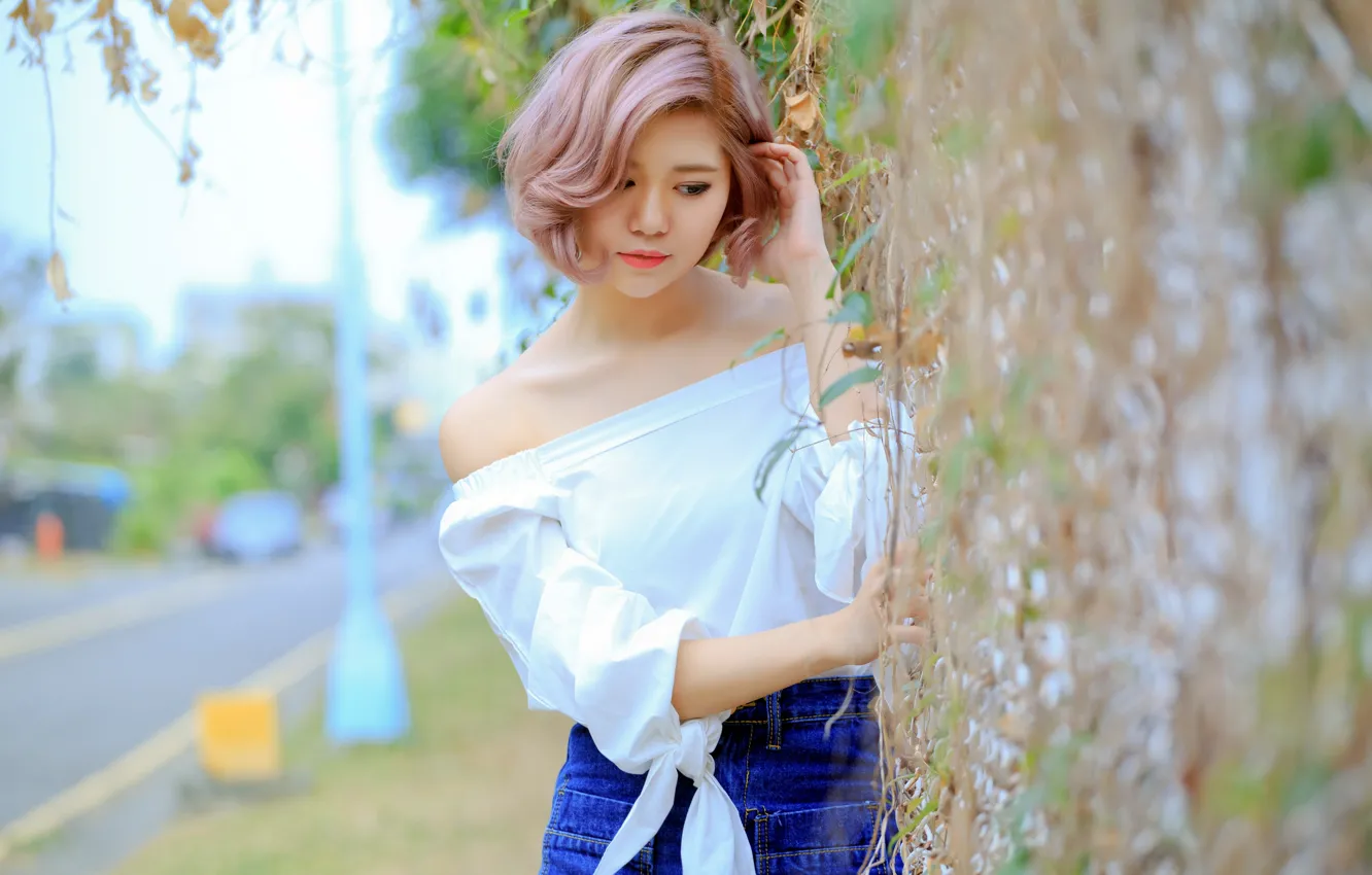 Photo wallpaper girl, Asian, cutie, bokeh