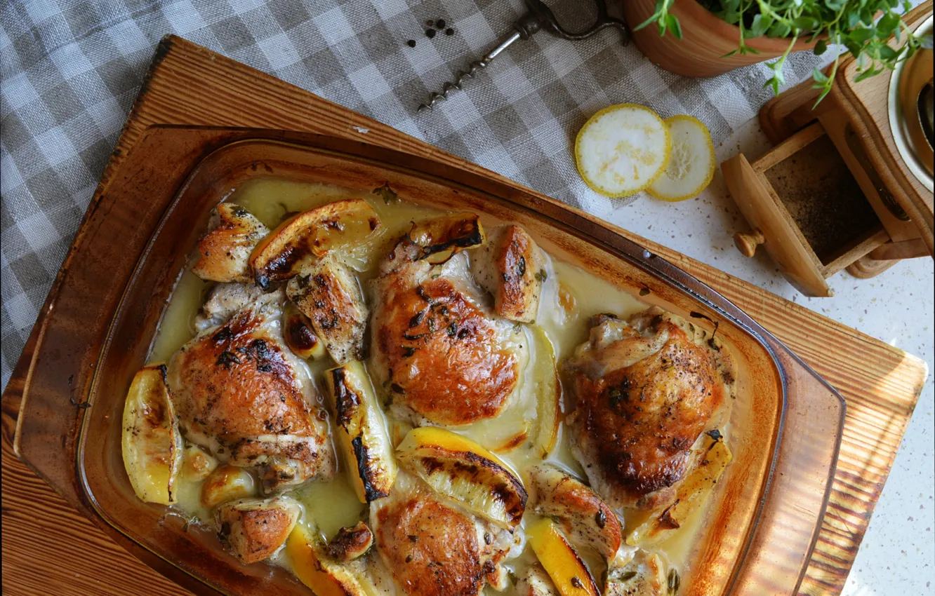 Photo wallpaper lemon, food, fried chicken