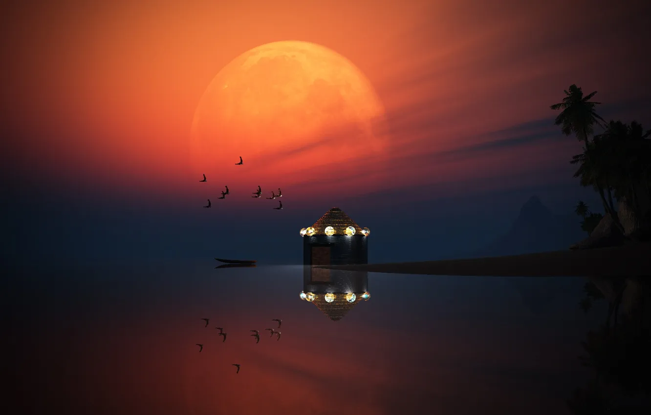 Photo wallpaper reflection, lights, computer design