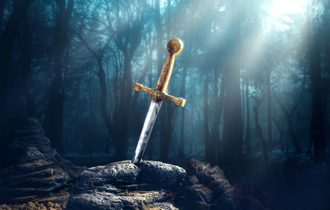 Photo wallpaper nature, stones, sword, the sword in the stone, Excalibur