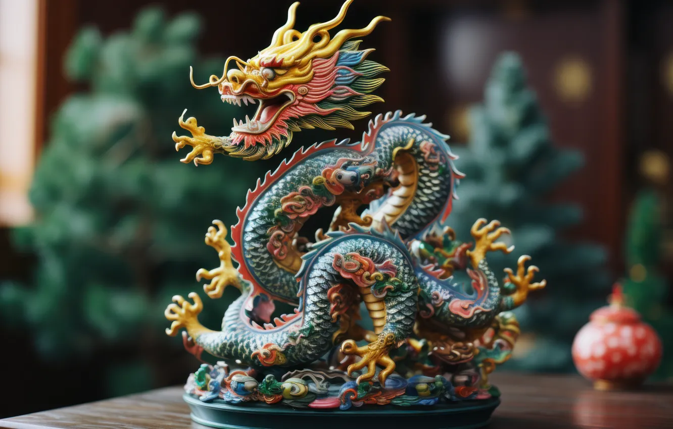 Photo wallpaper style, dragon, new year, figurine, ornament, figures, Chinese, symbol of the year